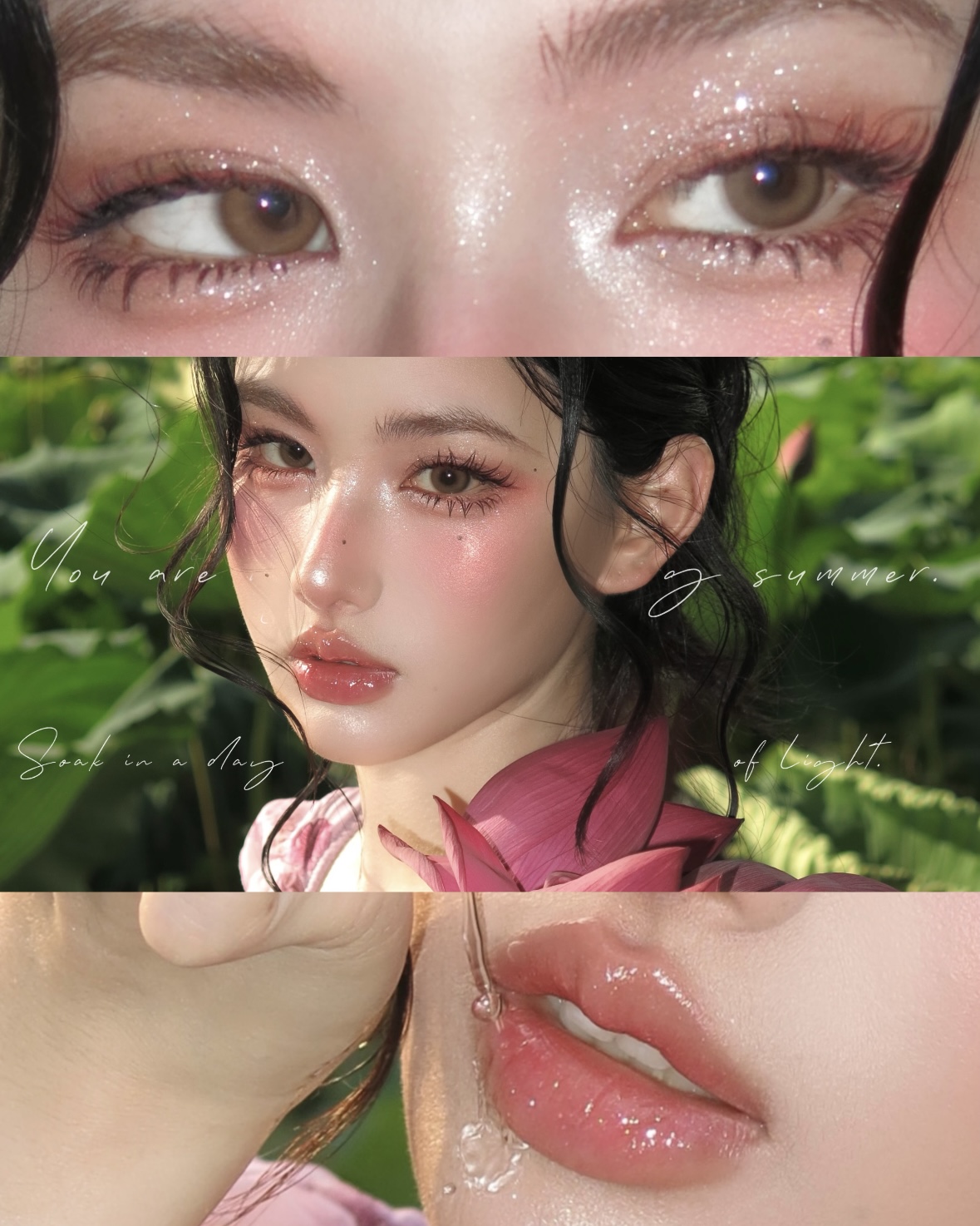 粉调眼妆与人像拼贴图